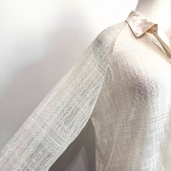 NWT JASON WU CREAM SEETHROUGH LACE SATIN BUTTON DOWN TUNIC - Picture 5 of 16